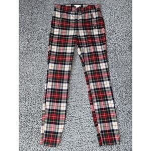 H&M WOMEN'S RED PLAID PANTS US Size 6 Ankel Zipper Pockets Casual Holiday
